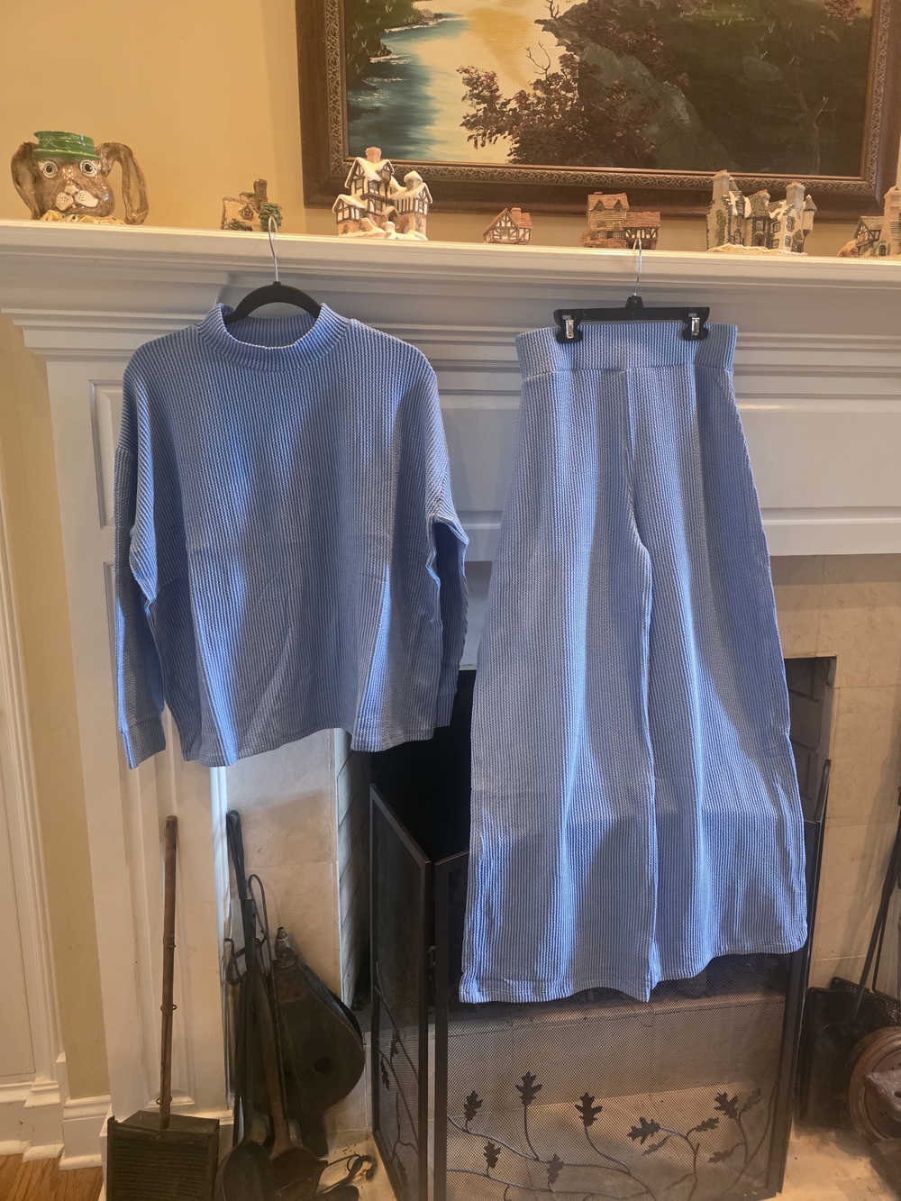Zenana Outfitters Light Blue Wide Leg Ribbed Pants & Matching Top